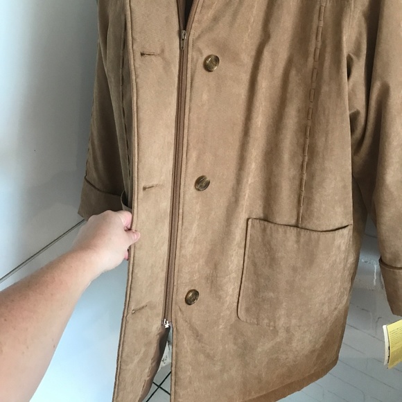 NWT Vintage Tan Micro Suede Native Style Faux Fur Cap Anorak Parka Women Size XL - Picture 4 of 15